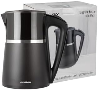 Epsilon Electric Kettle 1100W - 1.7L, Electric Tea Kettle with Boil Dry Protection and Auto Shut-Off, Fast Boil Electric Tea Kettle, Double Wall Stainless Steel, Removable Top and BPA Free by Epsilon