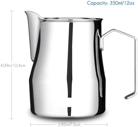 Espresso Steaming Pitcher Stainless Steel Coffee Frothing Picther Milk Jug Cappuccino Latte Art Cup(Silver-350ml) - Image 2