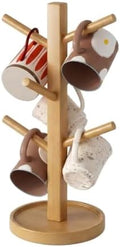 Coffee Mug Holder Tree, Thick Base Coffee Cup Stand with 6 Hooks, Countertop Coffee Bar Kitchen Dining Table Storage Organizer Fits Large Mugs (Natural) by Unknown