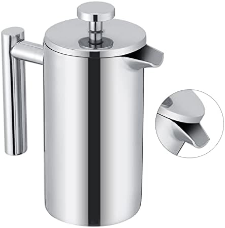 Rengue French Press Coffee Maker, Double Wall Insulation, 350ML, Silver, Mirror Finish, for Home Office French Press Coffee Maker, Stainless Steel, Nan Kitchen - Image 2