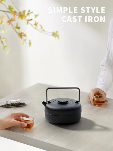 Toptier Teapot with Removable Infuser, Cast Iron Tea Kettle Stovetop Safe, Solid Geometry Cylinder Design Tea Pot Coated with Enameled Interior for 27 Ounce (800 ml), Black - Image 2