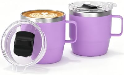 6 oz Stackable Mug, Stainless Steel cup with handle, Vacuum Insulated Espresso/Coffee Mug, shot Glass Set for 2-Piece Set for Coffee, Spirits, Wine, Tea-purple by ZREGGUR