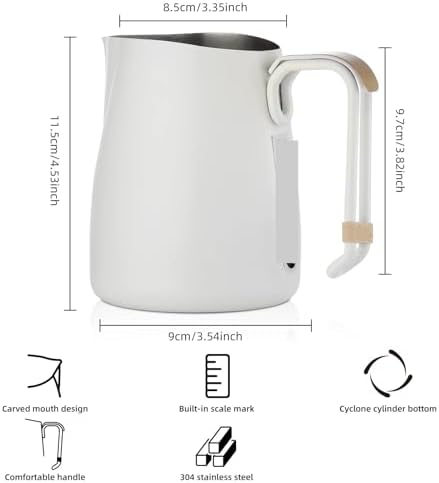 Milk Frothing Pitcher Stainless Steel 20oz/600ML Coffee Milk Frother Cup Milk Frothing Pitcher with Measurement for Coffee(White) - Image 2