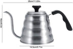 Stainless Steel Coffee Pot Gooseneck Coffee Kettle 1L with Built in Thermometer Precise Pouring Ergonomic Handle for Pour Over Tea Home Kitchen (Sanding plus thermometer 1.2L) - Image 3
