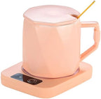Mug Warmer Set, Ceramic Mug with Heating Pad, 55°C Temperature Control, Present Box, Key Button Operation, Pink, for Coffee and Tea, Desk Use, Home or Office, Daily Drinks, EU Version - Image 2
