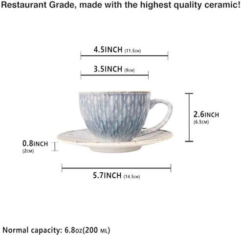 Coffee Mugs Set, 6.8 oz, Ceramic Tea Cup with saucer, Espresso Cups 8-piece, Stackable Cups, for Latte,Hot Tea,Cappuccino, Mocha, Cocoa, dishwasher & microwave safe, Azure blue - Image 2