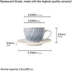 Coffee Mugs Set, 6.8 oz, Ceramic Tea Cup with saucer, Espresso Cups 8-piece, Stackable Cups, for Latte,Hot Tea,Cappuccino, Mocha, Cocoa, dishwasher & microwave safe, Azure blue - Image 2