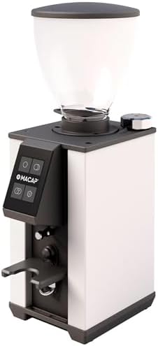 MACAP LEO 55 Touch Burr Coffee Grinder, White – 55mm Flat Burrs, Compact & Quiet, Stepless Micrometric Adjustment, Precision Grinding, Home Espresso Machine Compatible, Touch Screen by MACAP
