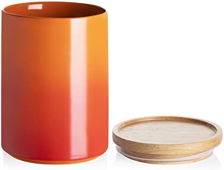 Sweejar Ceramic Food Storage Jar, Stackable Kitchen Canisters, Containers with Airtight Seal Wooden Lid for Serving Coffee Bean, Flour, Tea, Cookies, Spice and More - 58 Fl Oz (Gradient Orange) by Sweejarco1949