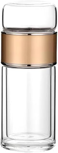 Heat Resistant Tea Tumbler, Tea Infuser Bottle, Double Wall Glass Travel Mug, Loose Leaf Tea Strainer Cup, Glass Water Tea Tumbler For Offices, Schools, Homes, Champagne Gold, 11.8 Oz by Unknown
