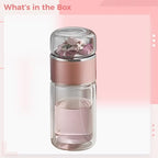 Loose Leaf Tea Colander Cup, Tea Infuser Bottle, Double Wall Glass Travel Mug, Heat Proof Tea Tumbler, Glass Water Tea Tumbler for Workplaces, Houses, Colleges, Rose Gold, 16.9 Oz - Image 4