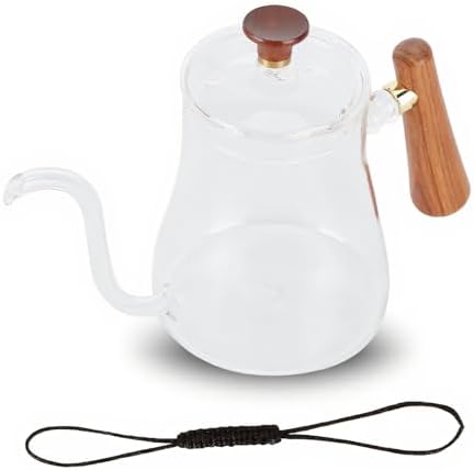 Pour Over Kettle, Gooseneck Coffee Kettle, 600ml High Borosilicate Glass Teapot with Round Wood Handle, Stable Effluent for Full Flavor Extraction by Vvikizy