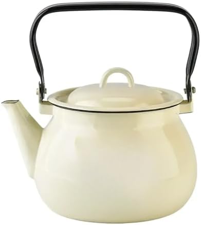 Vintage Enamel Kettle, Tea Pot Stovetop for Hot Water Fast to Boil, Teapot for Stovetop, Hot Water Kettle Teapot (Ivory 3.5L) by STP-Goods