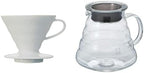 Hario V60 Ceramic Coffee Dripper Pour Over Cone Coffee Maker Size 02, White & V60 Glass Range Coffee Server, 600ml by Hario