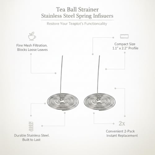 Loose Leaf Tea Filter Replacement, Stainless Steel Spring Infuser for Teapot Inner Slot, Fine Mesh Strainer 1.1 x 2.2 Inch, 2 Pack - Image 4