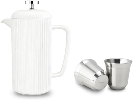 Easyworkz Porcelain French Press and Double Wall Insulated Metal Demitasse Cups by Easyworkz