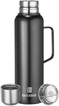 Insulated Vacuum Thermo Bottle 1500ml/50.7oz with Cup Stainless Steel Coffee Bottles for Hot and Cold Drink Water Flask.(Black, with Handle, 1500ml) by GIOGD