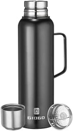 Insulated Vacuum Thermo Bottle 1500ml/50.7oz with Cup Stainless Steel Coffee Bottles for Hot and Cold Drink Water Flask.(Black, with Handle, 1500ml) by GIOGD