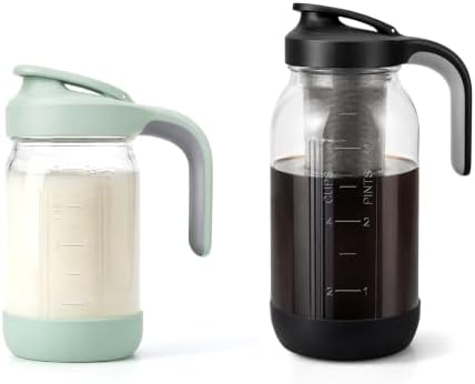 32 oz Glass Mason Jar Pitcher with 64 oz Cold Brew Coffee Maker by Cafezi