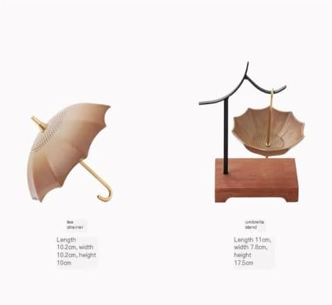 Umbrella Ceramic Tea Strainer with Wooden Stand, Plant Ash Glaze, Fine Mesh for Loose Leaf Coffee, Brown(Black) - Image 2