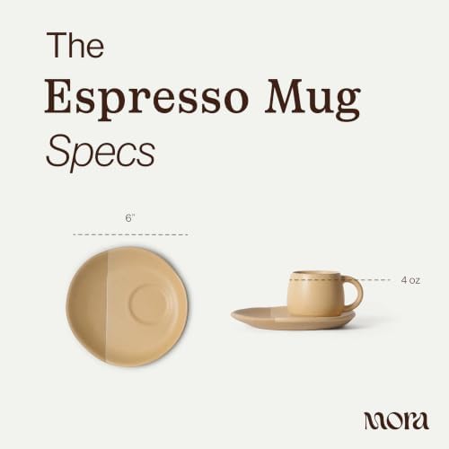 MORA Espresso Mug Set of 2 with Saucers, 4 oz Ceramic Cups for Espresso and Small Coffee Moments, Microwave and Dishwasher Safe - Marigold - Image 2