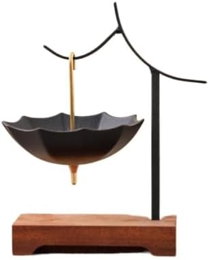 Umbrella Ceramic Tea Strainer with Wooden Stand, Plant Ash Glaze, Fine Mesh for Loose Leaf Coffee, Brown(Black) by Unknown