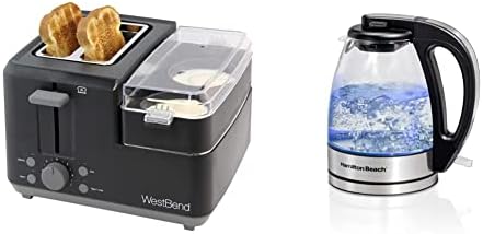 West Bend 78500 Breakfast Station Wide Slot Toaster, 2-Slice, Black & Hamilton Beach Glass Electric Tea Kettle, Water Boiler & Heater, 1 L, Clear by Unknown