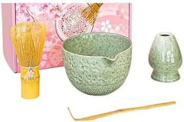 4 Pcs Matcha Set Kit With Spouted Bowl Bamboo Whisk Chasen(Matcha color 4 pcs) by Unknown