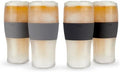 HOST Freeze Beer Glasses, 16 ounce Freezer Gel Chiller Double Wall Plastic Frozen Pint Glass, Set of 4, Black and Grey by HOST