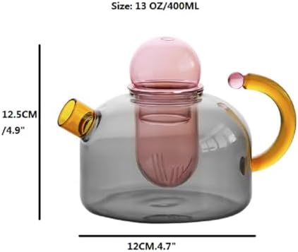 Glass Teapot Stovetop 13 OZ/400ml, Tea Pot with Removable Infuser, Colorful Clear Tea Kettle, Teapot Blooming and Loose Leaf Tea Maker Tea Brewer for Camping, Travel (Tea Pot-Gray) - Image 5
