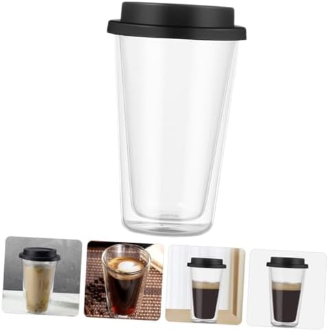 Mikinona Insulated Glass Cup Double Wall Coffee Cup Silicone Lid for Iced Coffee Tea Milk Beverage Modern Design for Family Office Cafe - Image 7