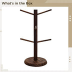 Freestanding Wooden Coffee Cup Holder, Roast Color, Coffee Mug Tree With 6 Hooks, Space-Saving Kitchen Organizer, Crafted For Kitchen Countertops - Image 5