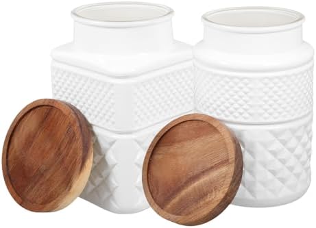 Angoily 2 Pack 1800ml White Glass Canisters with Wood Lid Airtight Storage by Angoily