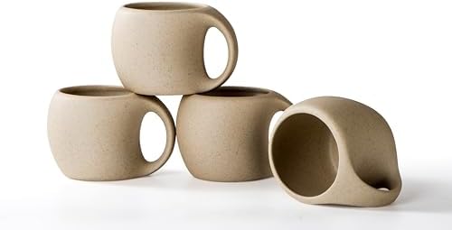 Ceramic Cappuccino Cups with Handle,Natural Beige,6 oz,Set of 4 by SYJANHOME