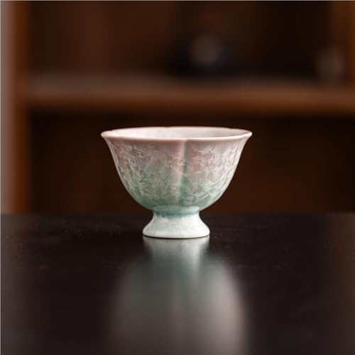 Ceramic Tea/Coffee Cup Set - Retro Crystal Glaze Espresso Cups, 3 oz, Hand-Painted, Suitable for Afternoon Tea or Coffee, Unisex Birthday Gift, Pink and Green Gradient(Gradient Stemmed Glass) by Unknown