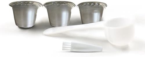 Refillable 304 Stainless Steel Reusable Coffee Capsule Set – Food Grade Environmentally Friendly Material · With Measuring Spoon and Brush · Must-have for Home/Office/Cafe (Set3) by BuiltforPracticalLiving