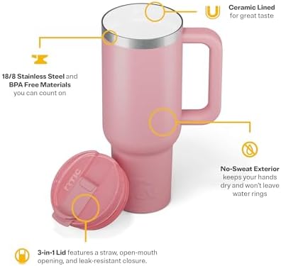 RTIC 40oz Road Trip Tumbler, Insulated, Ceramic Lined, Dusty Rose - Image 3