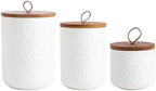 Black White Ceramic Coffee Canister Tea Canister with Seal Wood Lid, Airtight Coffee Storage Container for Coffee Bean, Ground Coffee, Sugar, Cookie Candy jar (White three piece) by MEIGLQEA