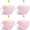 Tea Forte Porcelain Tea Cup and Lid, Steeps 8 oz., Microwave & Dishwasher Safe, Café Cup Rose Pink (Pack of 4) by TeaForte