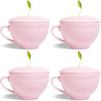 Tea Forte Porcelain Tea Cup and Lid, Steeps 8 oz., Microwave & Dishwasher Safe, Café Cup Rose Pink (Pack of 4) by TeaForte