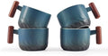 6oz Ceramic Espresso Cups with Wooden Handle, Small Coffee Cups for Latte Cappuccino, Tea Cups Set of 4 by CLASGLAZ