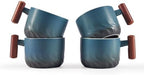 6oz Ceramic Espresso Cups with Wooden Handle, Small Coffee Cups for Latte Cappuccino, Tea Cups Set of 4 by CLASGLAZ