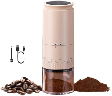 Portable Electric Coffee Grider with 40 Adjustable Levels Fine to Coarse Setting, Ceramic Conical Burr, for Home, Office, Travel, Camping, 1800mAH Rechargeable (light pink, ceramic burr) by Unknown