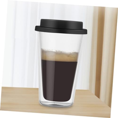 Happyyami Black Glass Coffee Mug with Silicone Lid 350ml Double Wall - Image 4
