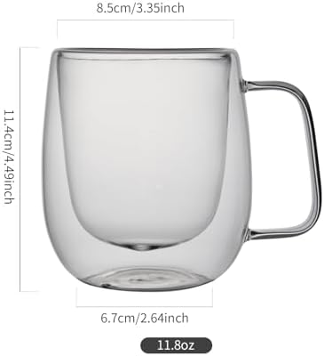 Double Wall Glass Coffee Mugs -11.8Oz Clear Insulated Glass Espresso Cups with Handle Mugs for Hot Beverages,set of 2 Perfect for Cappuccino Latte Americano Tea Bag (Large (2 PACK)) - Image 3