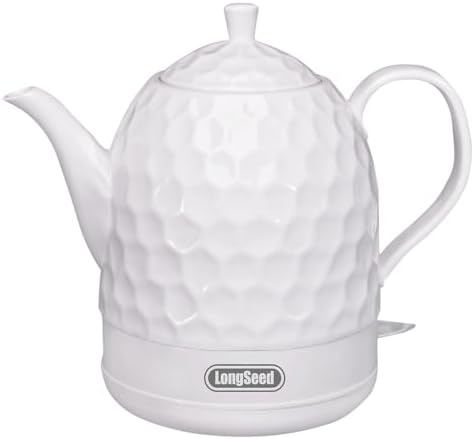 Ceramic Electric Kettle 1 Quarts, 1000W Hot Water Boiler, Automatic Shut-off, BPA-Free, Teapot Rapid Boil For Coffee & Tea, Boil-Dry Protection, White Gooseneck by LongSeed