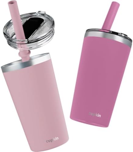 CUPKIN Toddler Tumblers, The Original 12 oz Stackable Stainless Steel Cups, Set of 2 Powder Coated Insulated Kids Water Bottle Alternative + BPA Free Lids + Silicone Straws (Polignac + Potpourri) by CUPKIN