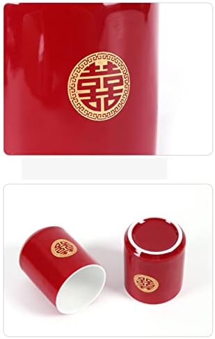 Double Happiness Porcelain Red Wedding Tea Set, Wedding Tea Service Set, Chinese Traditional Tea Set for Wedding Birthday Housewarming Awards (1 Teapot+ 6 Tea Cups) - Image 4