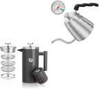 Coffee Gator French Press 34oz Gray and Gooseneck Kettle 40oz Stainless Steel for Pour Over by CoffeeGator