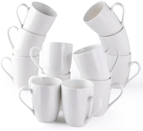 AmorArc 12oz Off White Coffee Mugs Set of 12, Ceramic Coffee Mugs with Large Handle for Man, Woman, Light Weight Coffee Mugs Set for Latte/Cappuccino/Cocoa/Milk, Dishwasher & Microwave Safe, 12Pcs by AmorArc